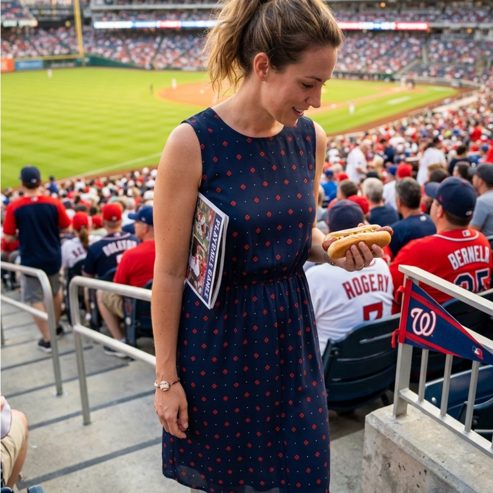 a new day Navy Dress with Red Diamond Print - Women